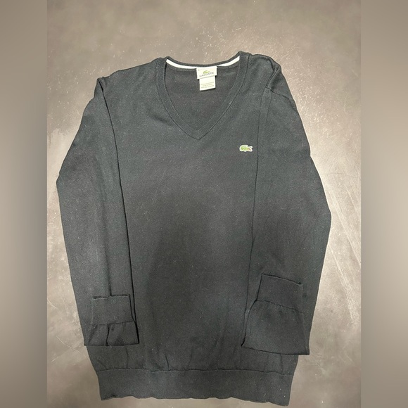 Lacoste V-Neck Cotton Sweater in Black - Picture 1 of 1